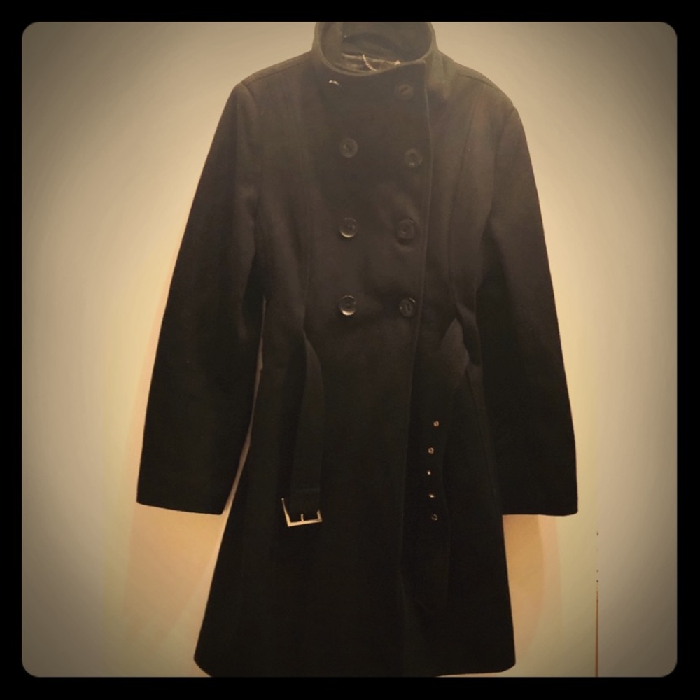 Guess Wool Military-Inspired Fit ‘n Flare Pea Coat